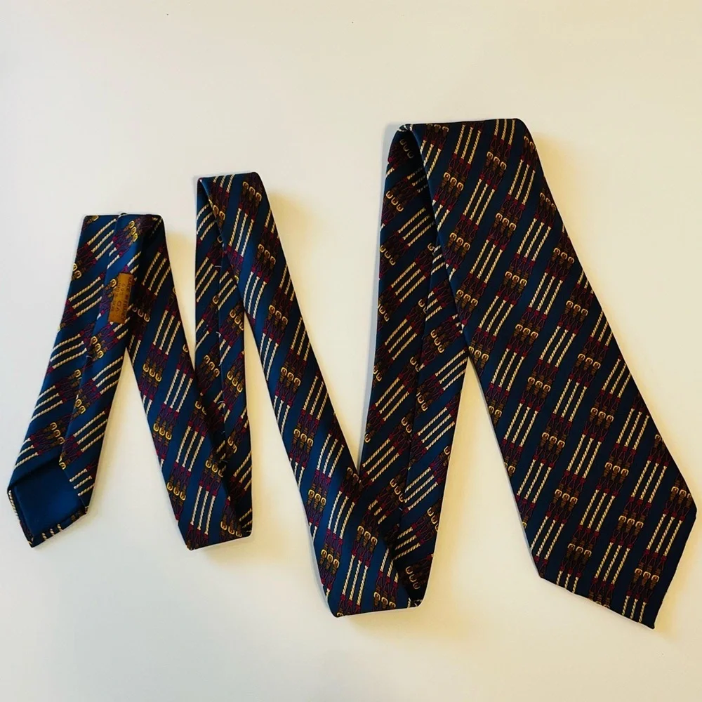 HERMES 695 OA Mens Neck Tie 100% Silk Vintage France Equestrian Rope Fathers Day